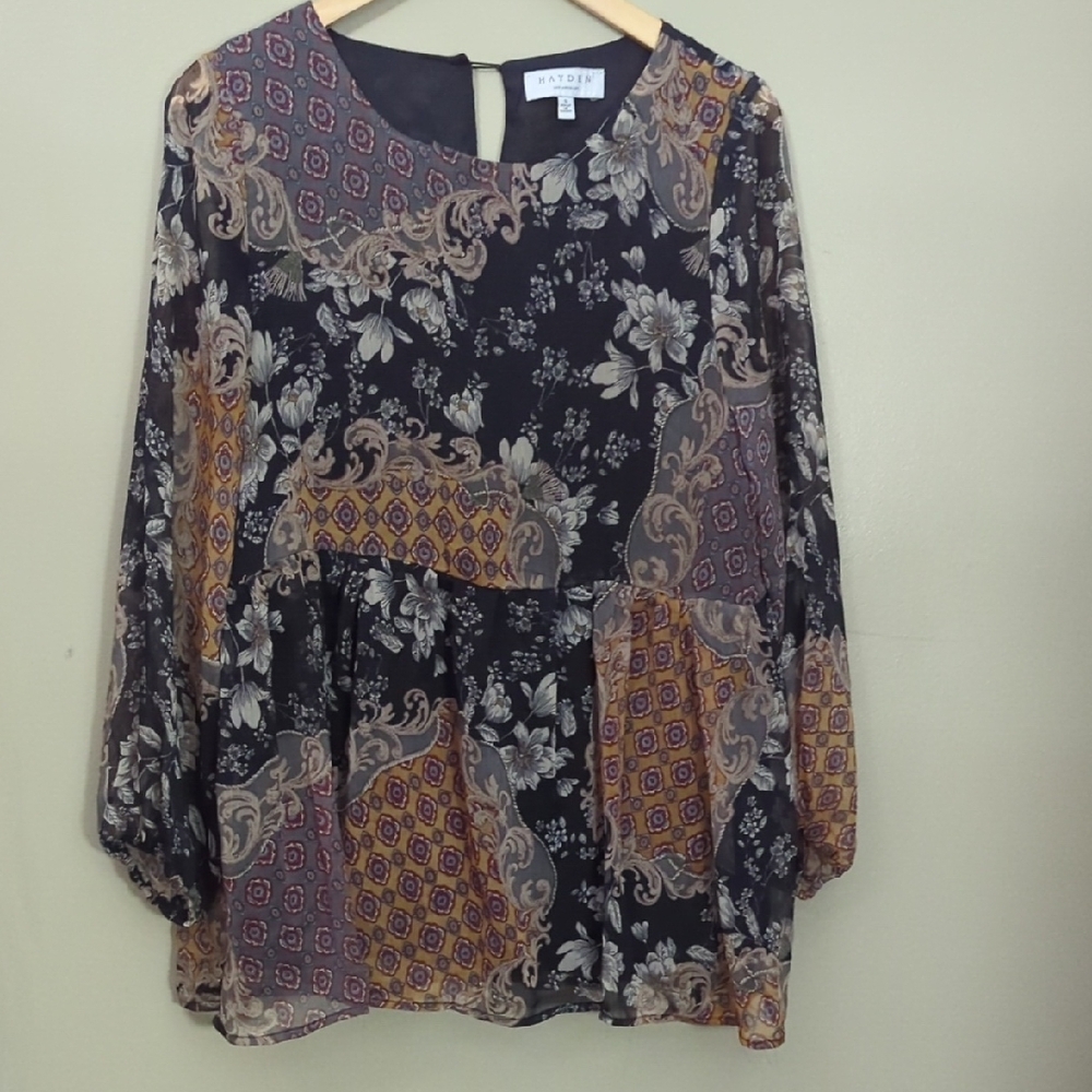 Hayden Women's Floral Print Blouse - Black and Gold